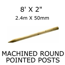 2.4m x 50mm M.ROUND TREE STAKE GREEN TREATED (8' x 2")      *